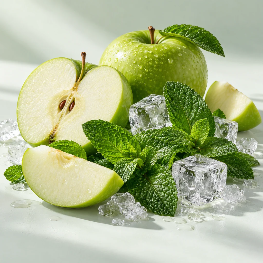 Apple Mint sensory direction, realistic ingredient illustration
