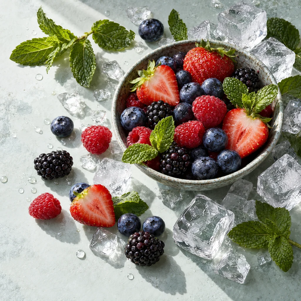 Berry Storm sensory direction, realistic ingredient illustration