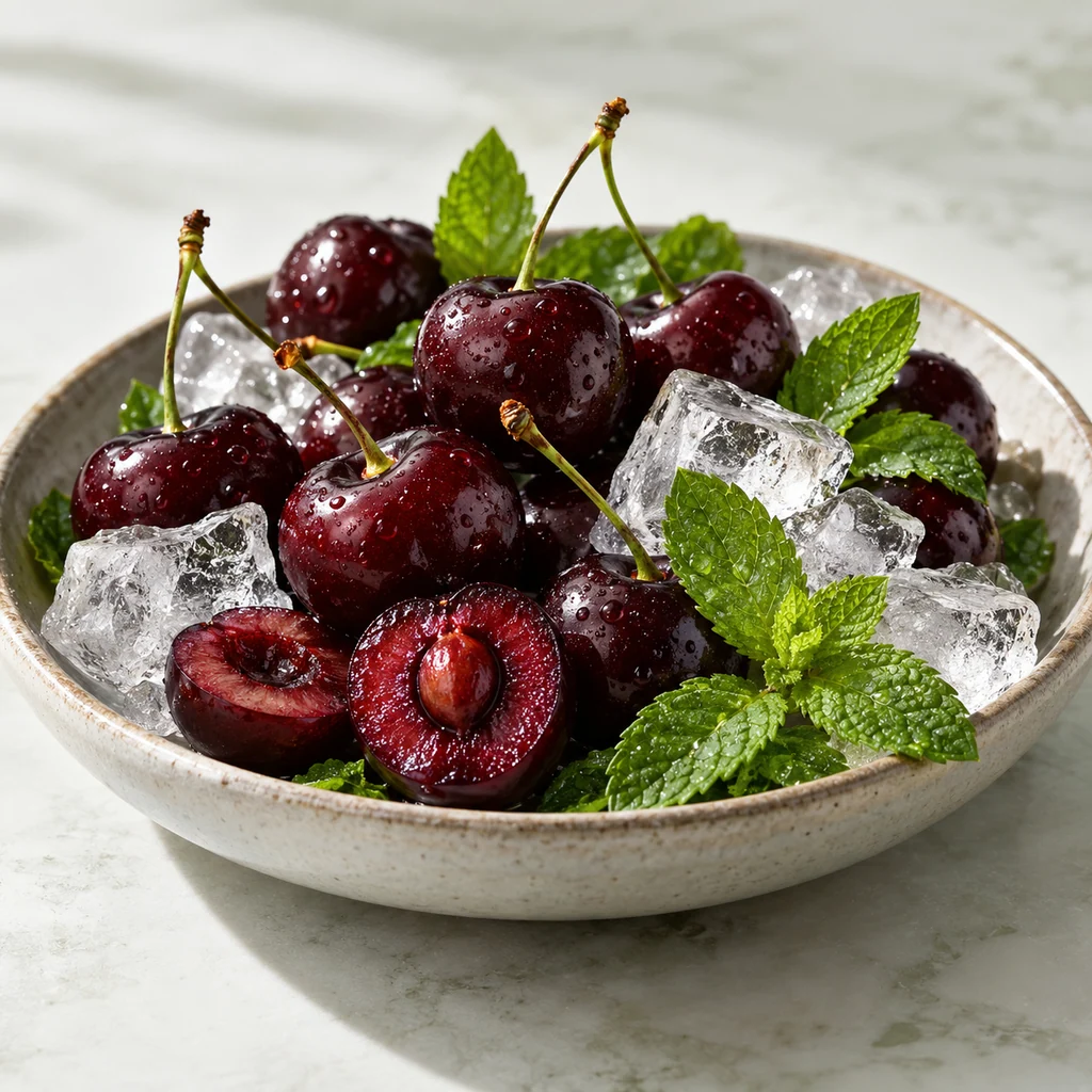 Black Cherry sensory direction, realistic ingredient illustration