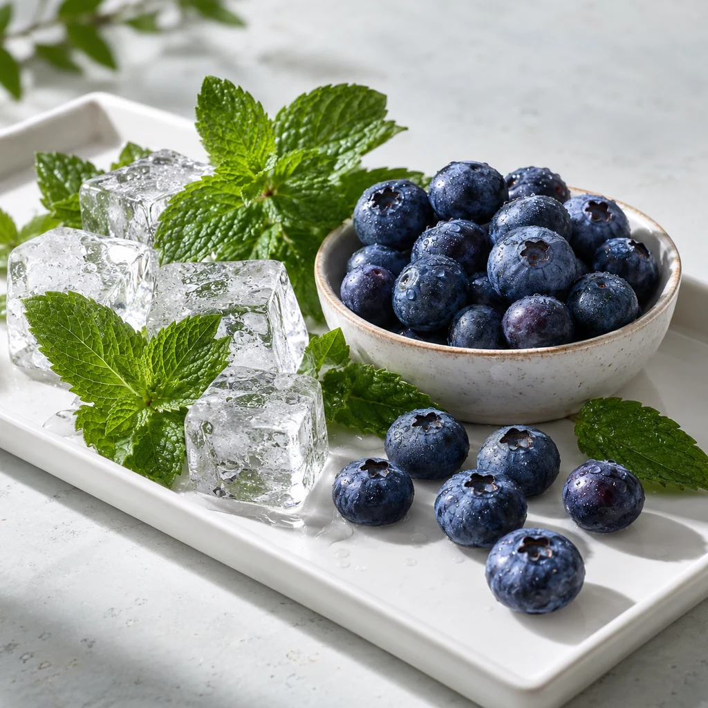 Blueberry sensory direction, realistic ingredient illustration