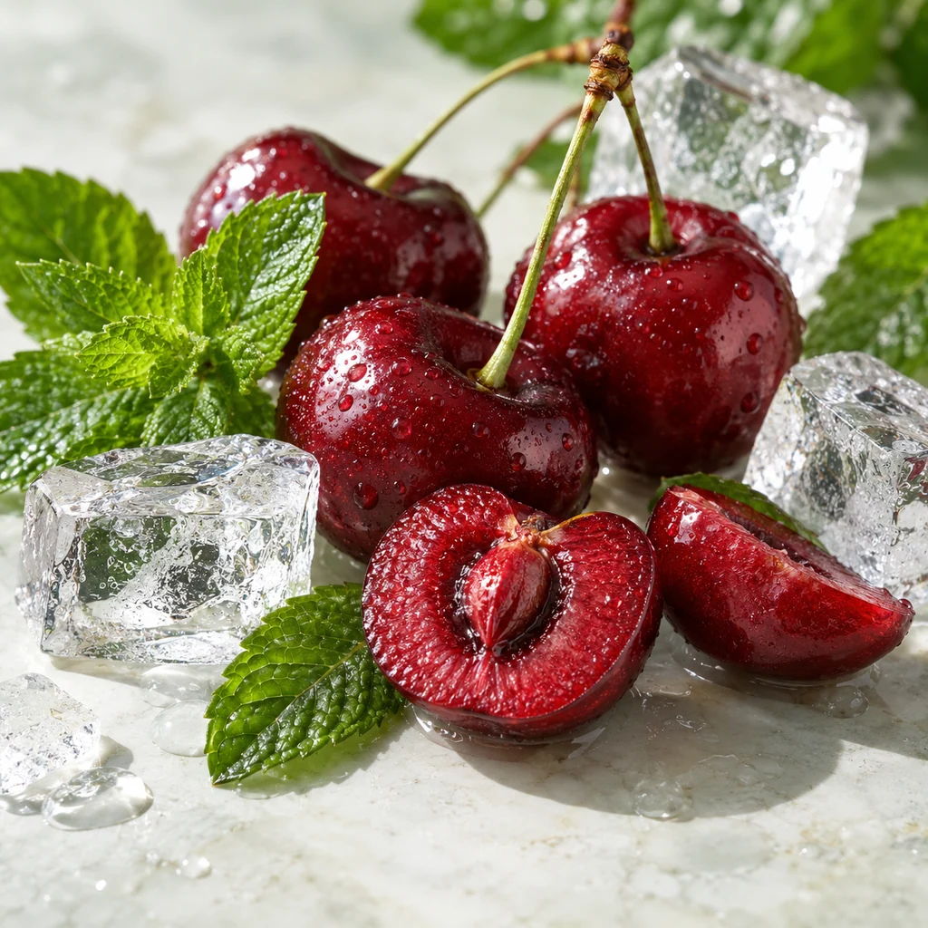 Cherry sensory direction, realistic ingredient illustration