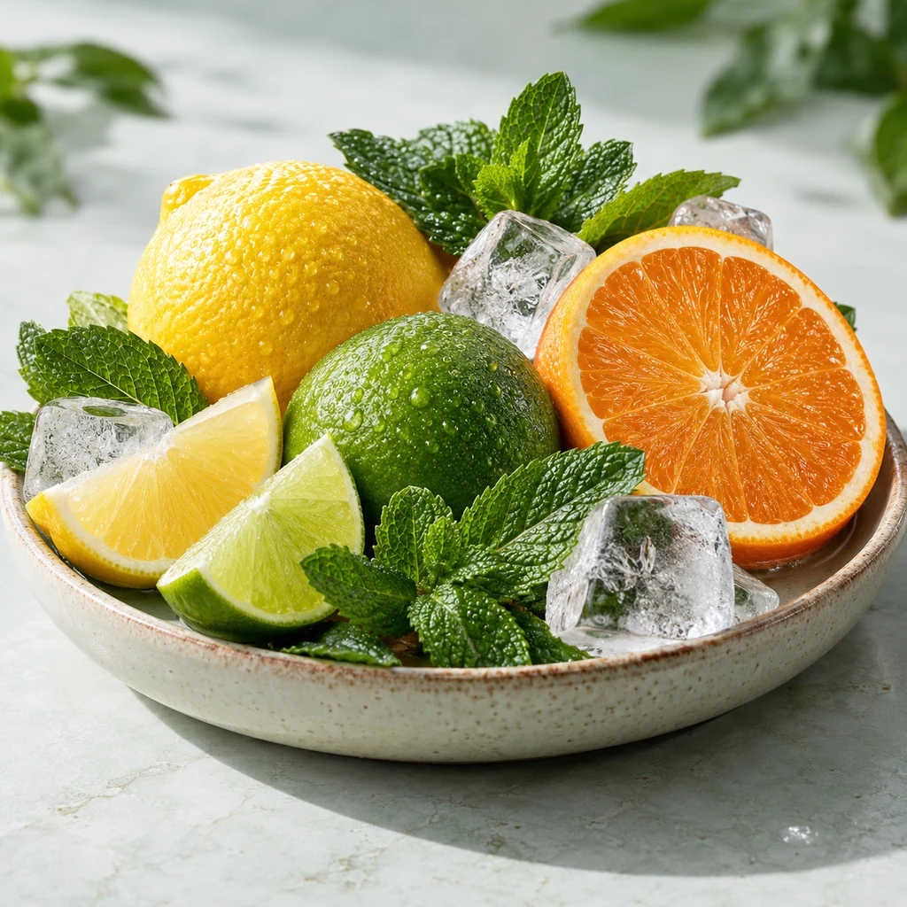 Citrus sensory direction, realistic ingredient illustration