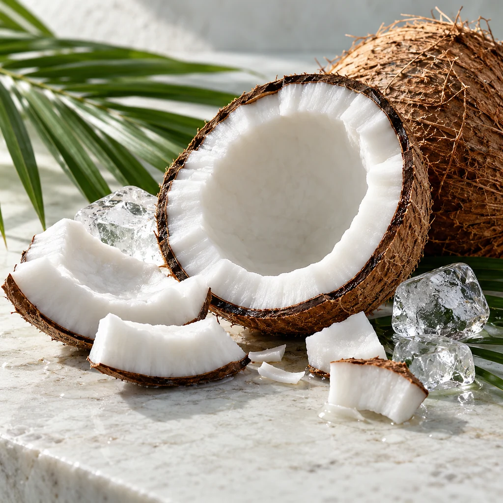 Coconut sensory direction, realistic ingredient illustration