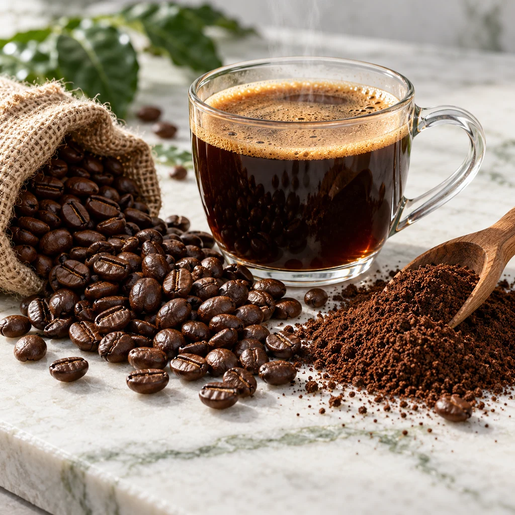 Coffee sensory direction, realistic ingredient illustration