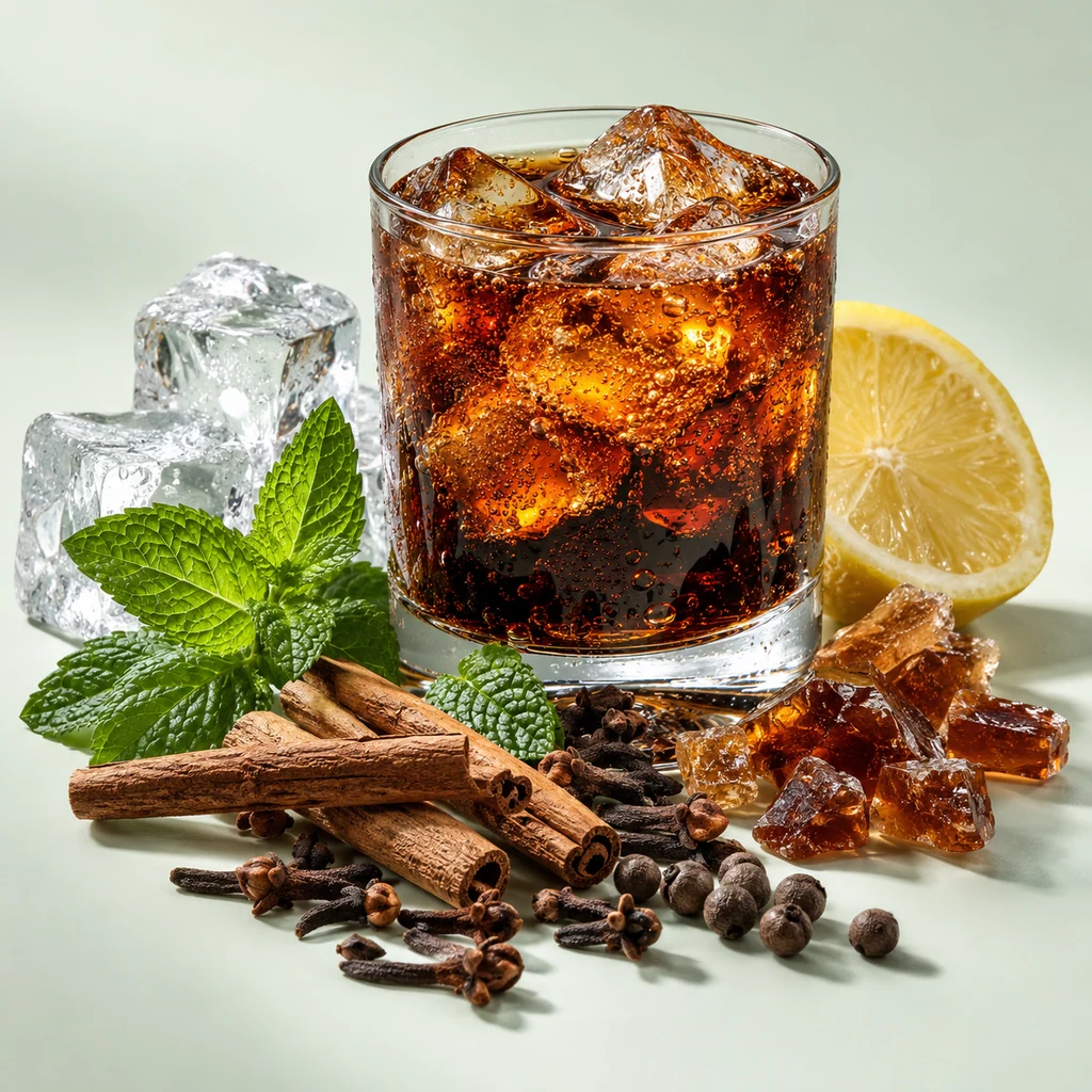Cola sensory direction, realistic ingredient illustration