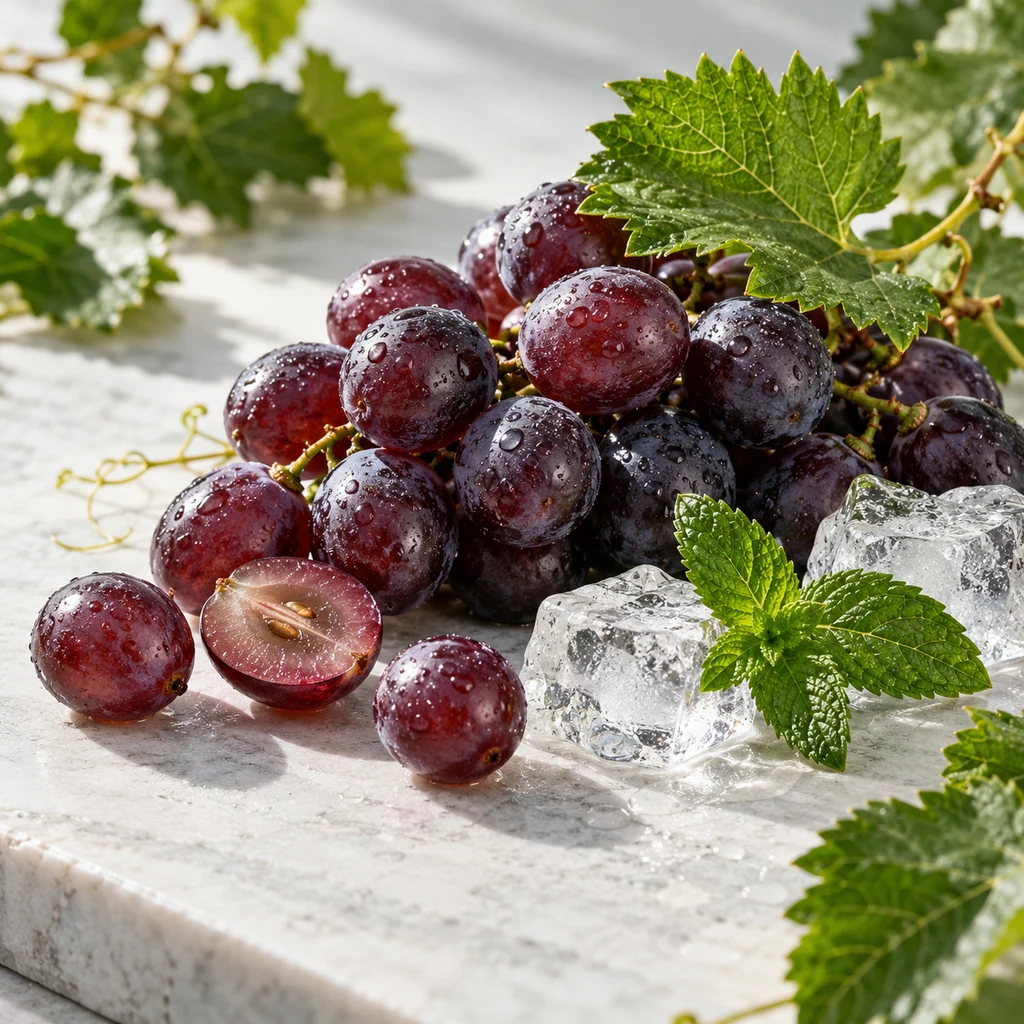 Grape sensory direction, realistic ingredient illustration