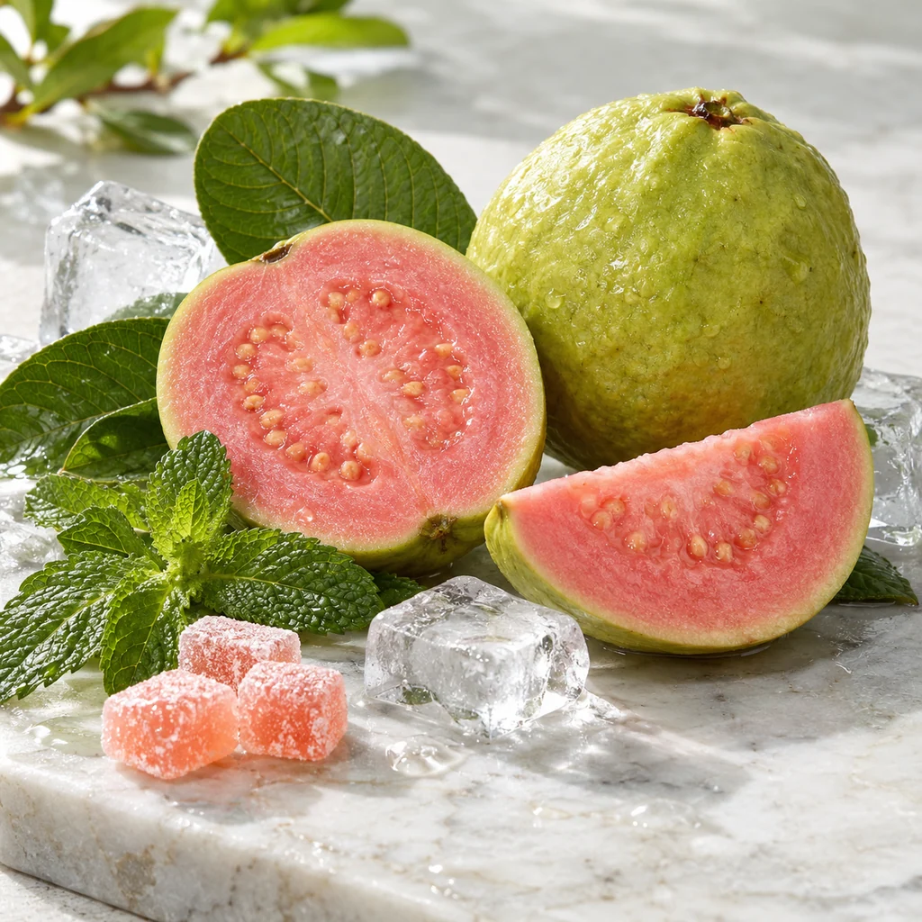 Guava sensory direction, realistic ingredient illustration