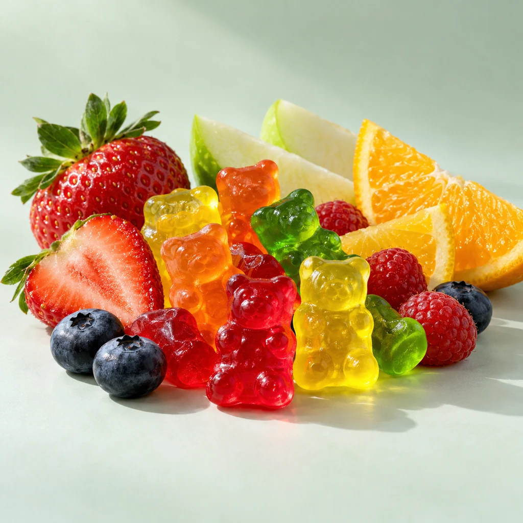 Gummy Bear sensory direction, realistic ingredient illustration
