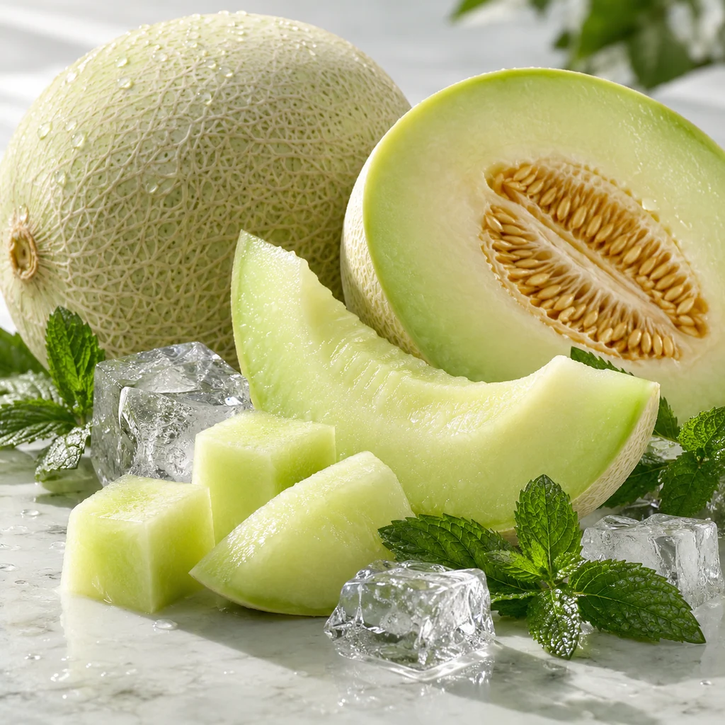 Honeydew Melon sensory direction, realistic ingredient illustration