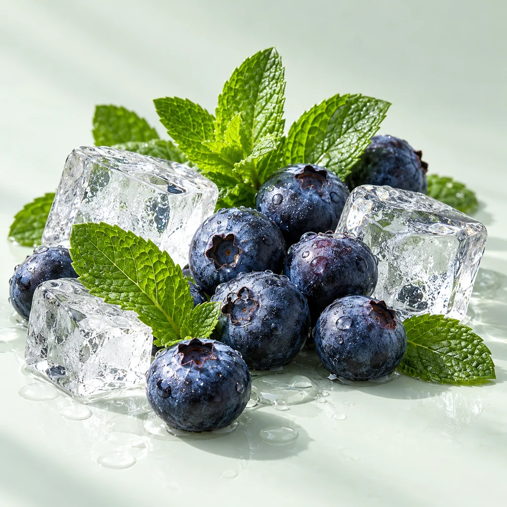 Icy Blueberry sensory direction, realistic ingredient illustration