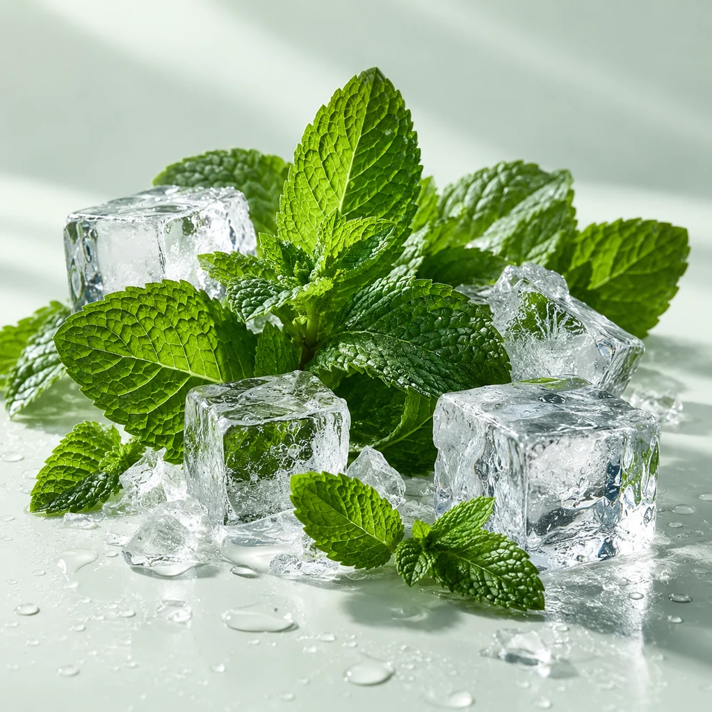 Icy Mint sensory direction, realistic ingredient illustration