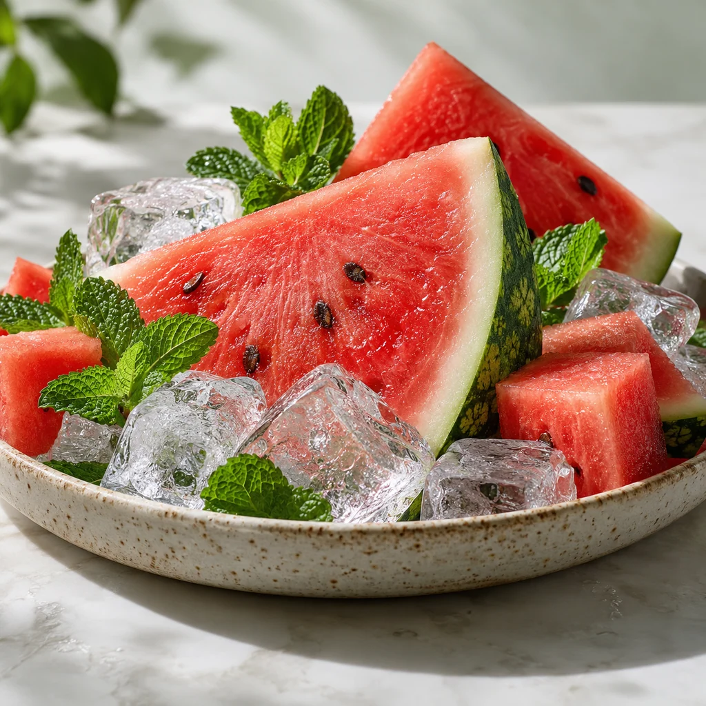 Icy Watermelon sensory direction, realistic ingredient illustration