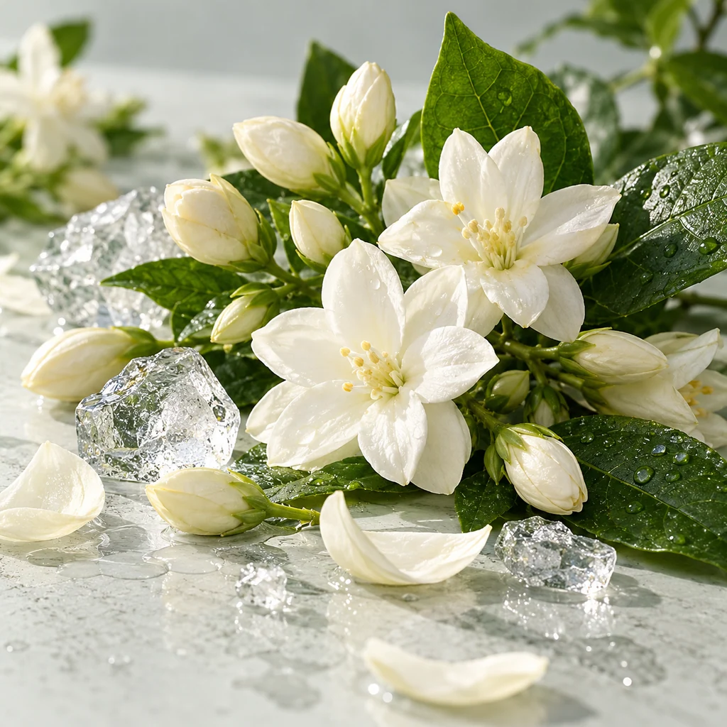 Jasmine sensory direction, realistic ingredient illustration