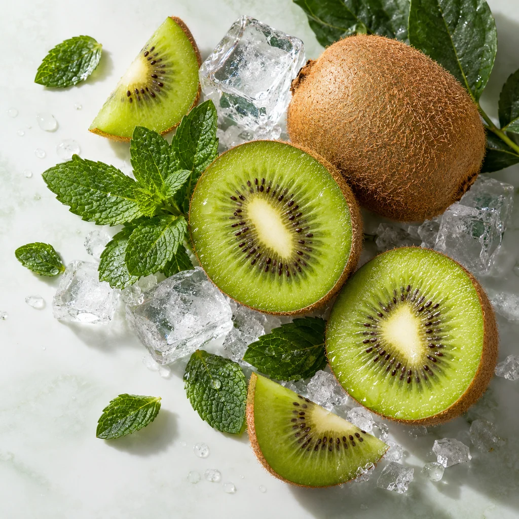 Kiwi sensory direction, realistic ingredient illustration