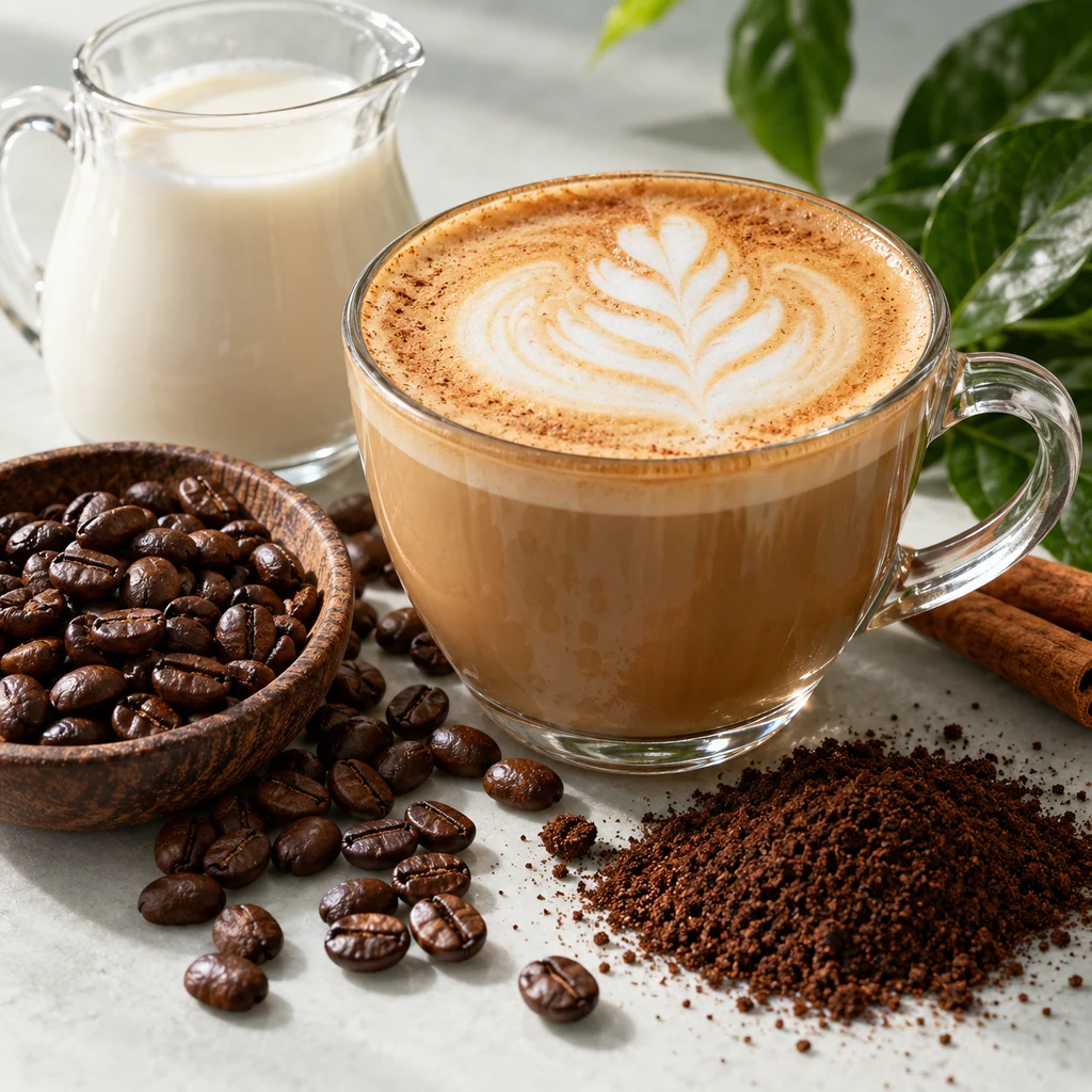 Latte sensory direction, realistic ingredient illustration
