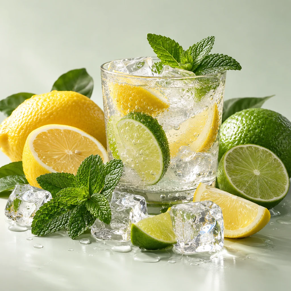 Lemon-Lime Soda sensory direction, realistic ingredient illustration
