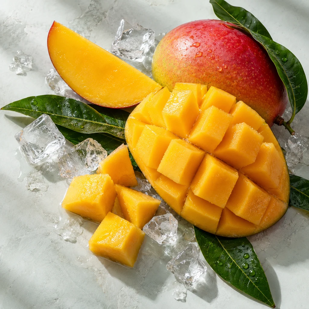 Mango sensory direction, realistic ingredient illustration