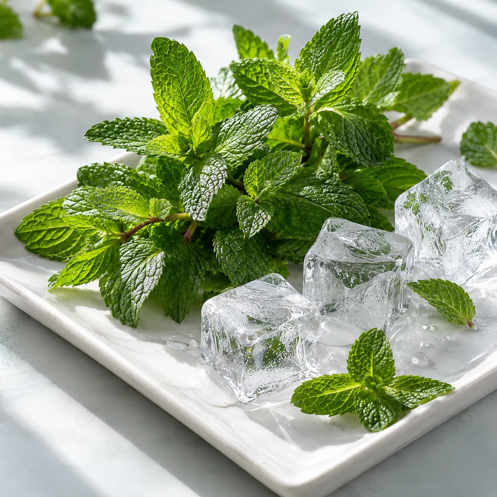 Menthol sensory direction, realistic ingredient illustration