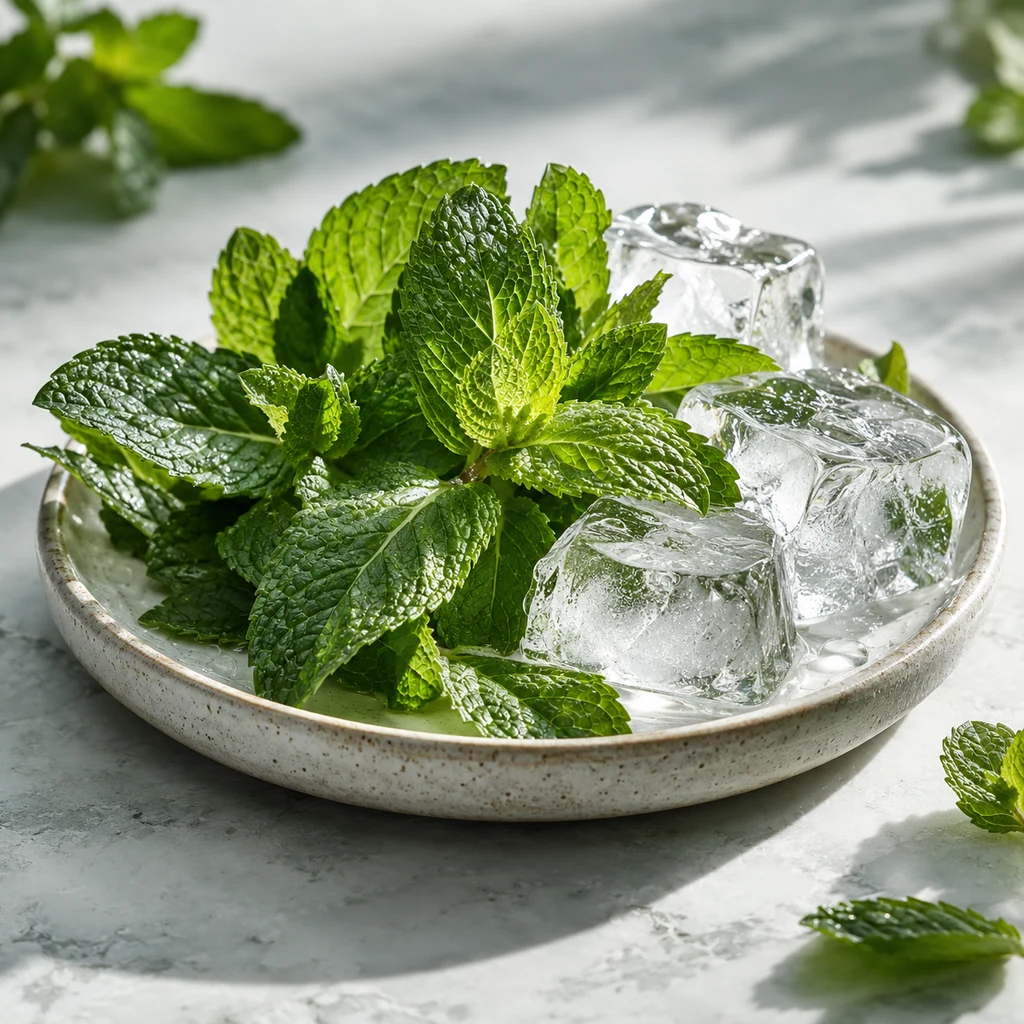 Mint sensory direction, realistic ingredient illustration