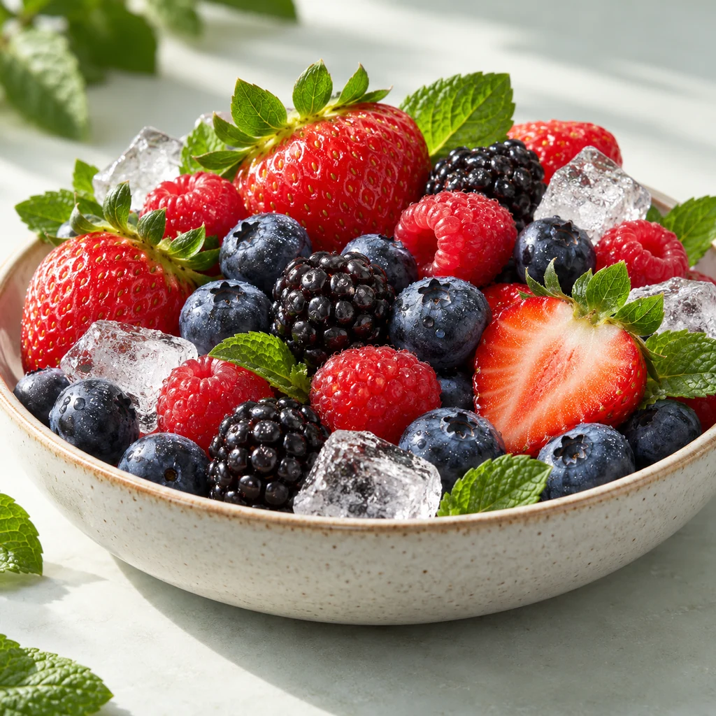 Mixed Berries sensory direction, realistic ingredient illustration