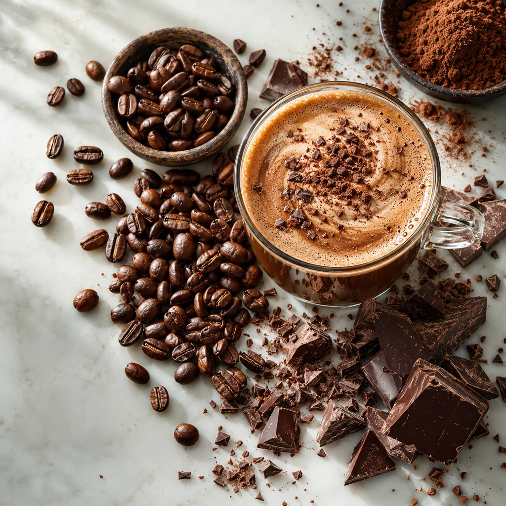 Mocha sensory direction, realistic ingredient illustration