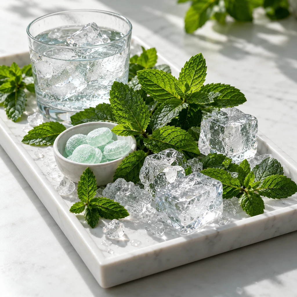 Polar Mint sensory direction, realistic ingredient illustration