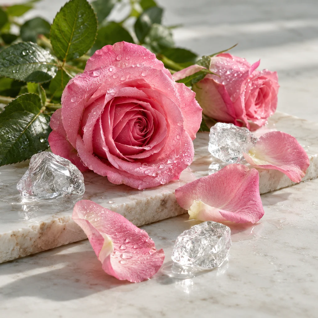 Rose sensory direction, realistic ingredient illustration