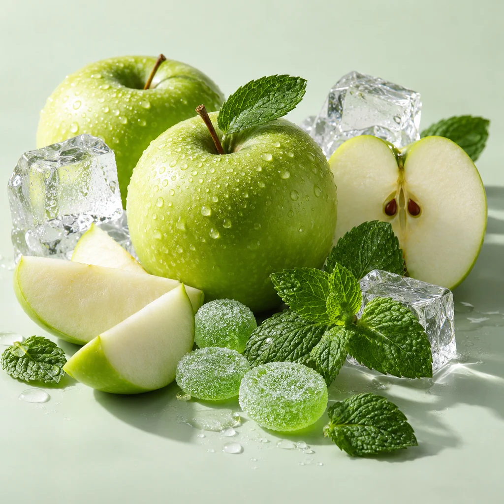 Sour Apple sensory direction, realistic ingredient illustration