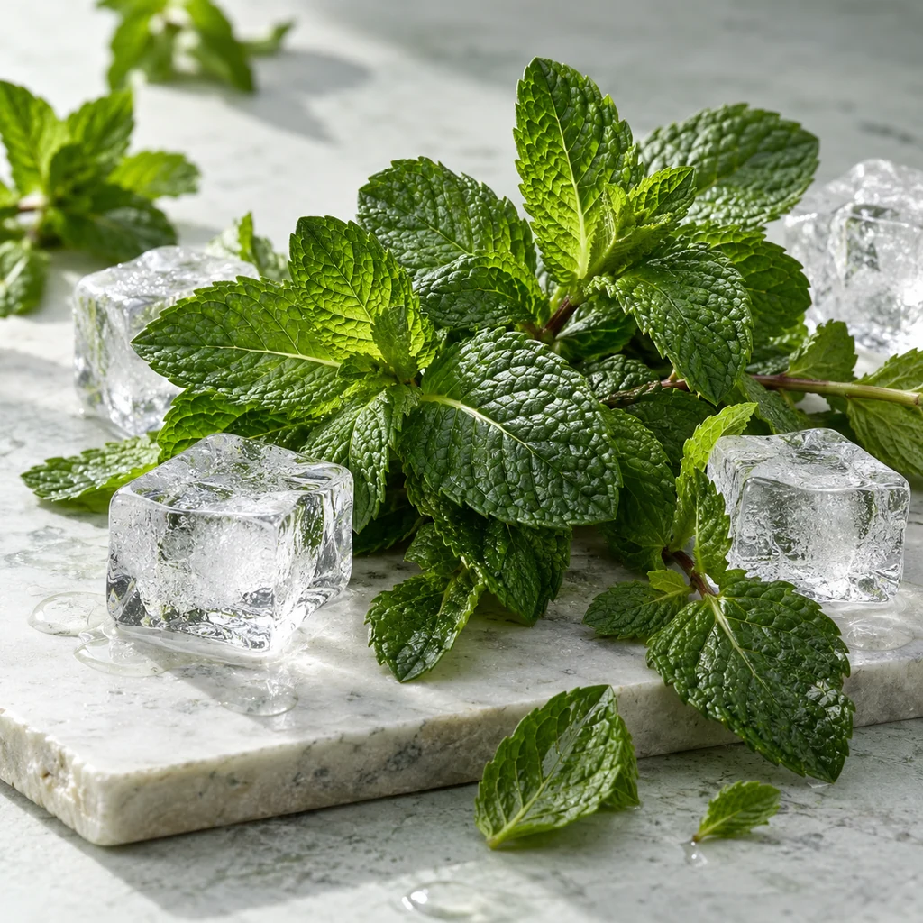 Spearmint sensory direction, realistic ingredient illustration