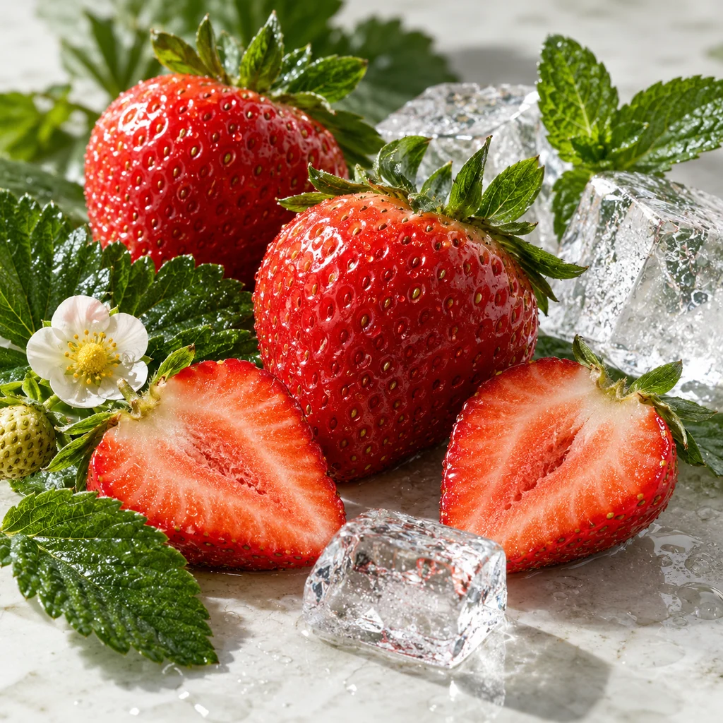 Strawberry sensory direction, realistic ingredient illustration