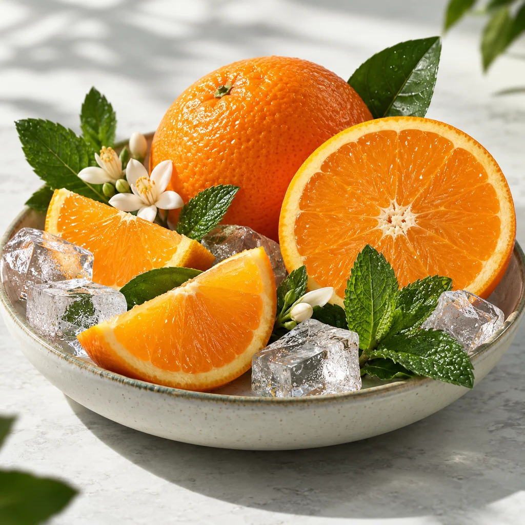 Sweet Orange sensory direction, realistic ingredient illustration