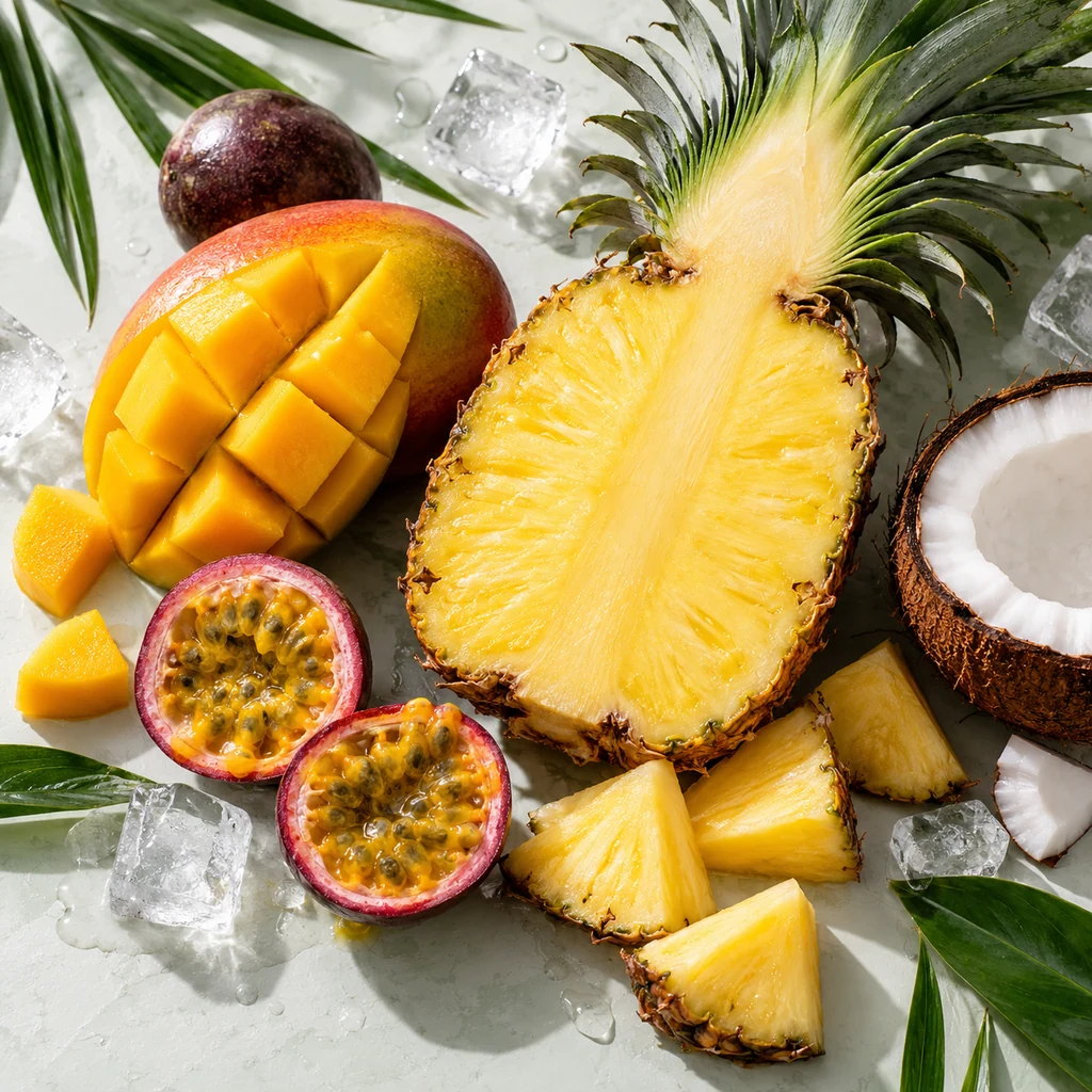 Tropical Fruit sensory direction, realistic ingredient illustration