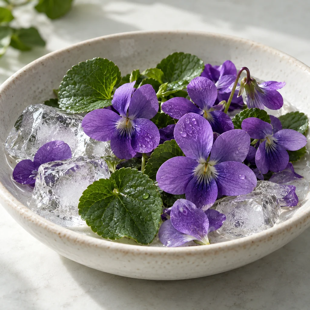 Violet sensory direction, realistic ingredient illustration