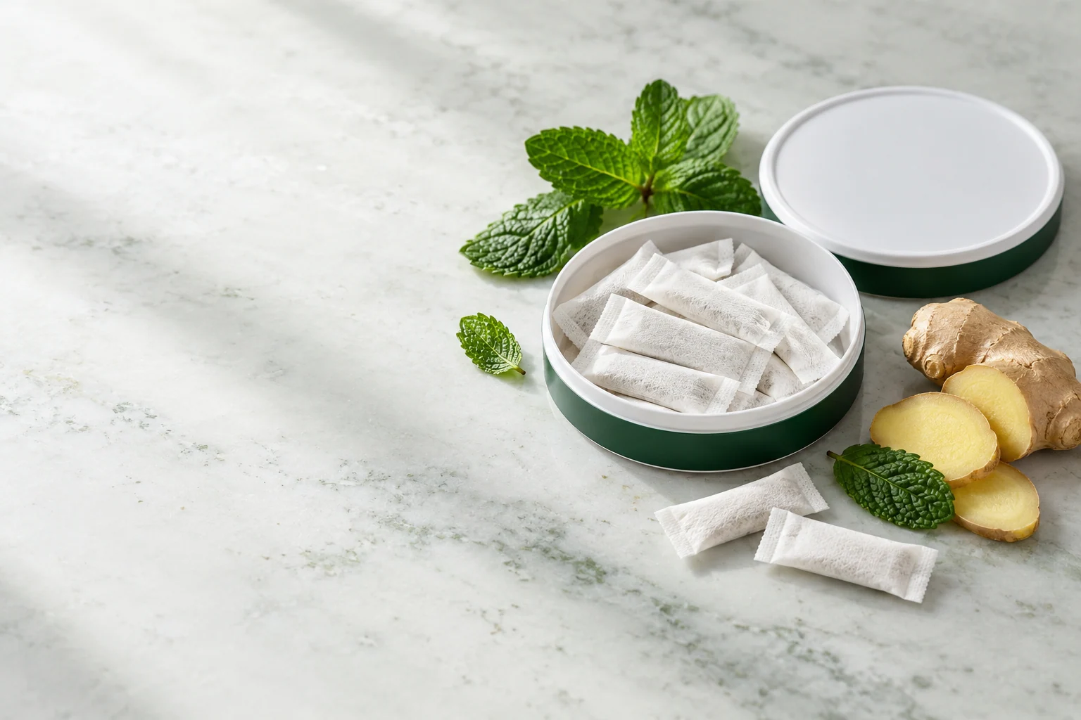 Digestive health pouches. Oral pouch packaging and development concept view 4