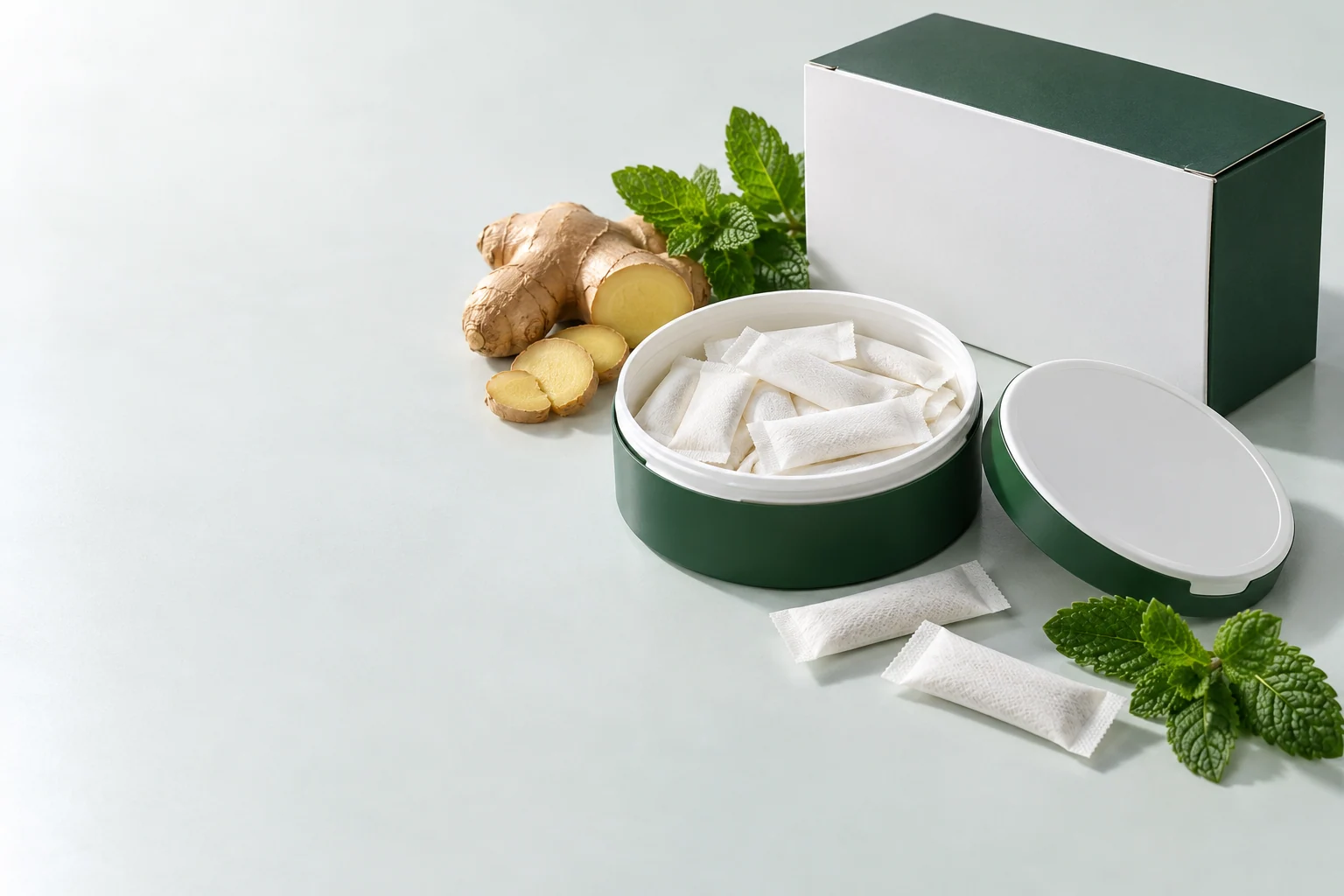 Digestive health pouches. Oral pouch packaging and development concept view 5