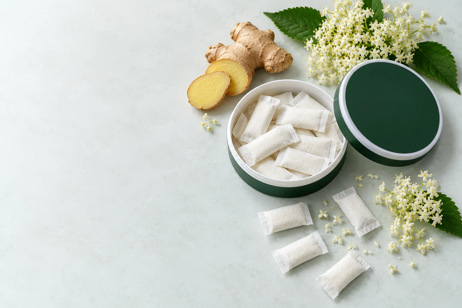 Herbal wellness pouches. Oral pouch packaging and development concept view 2