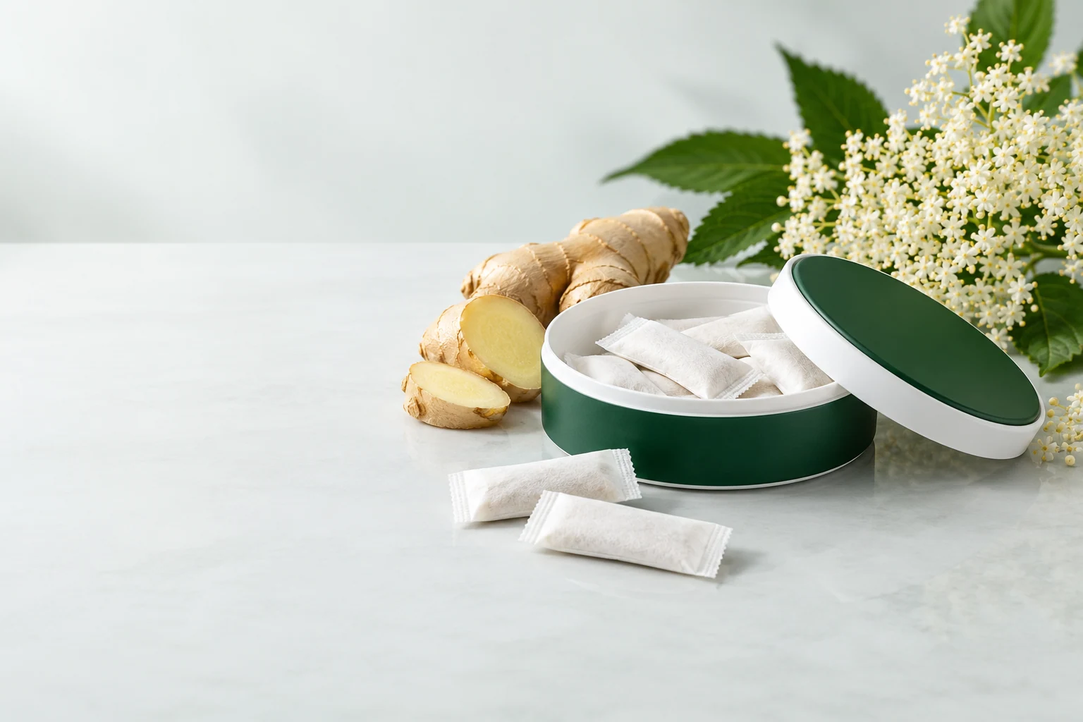 Herbal wellness pouches. Oral pouch packaging and development concept view 3
