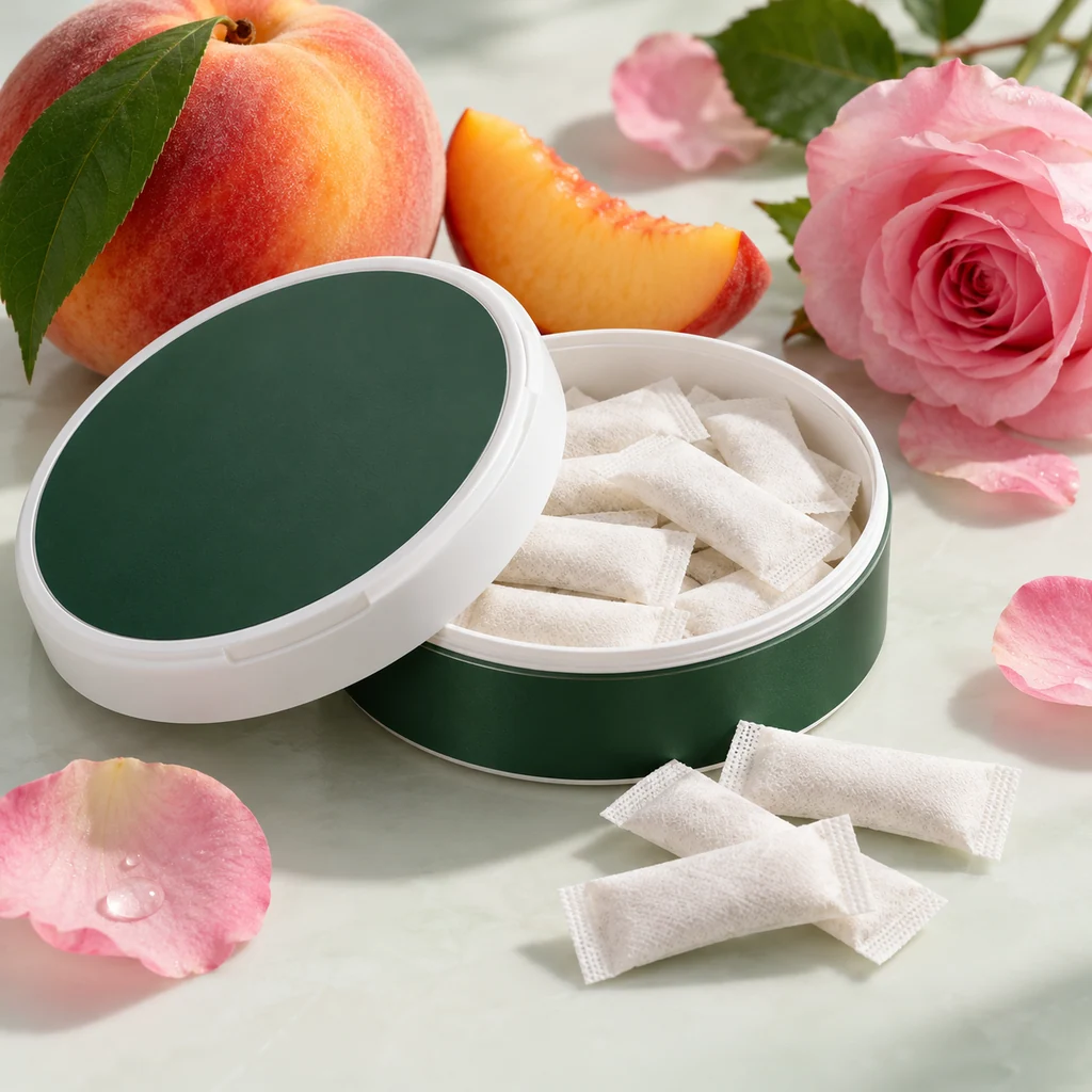 Beauty & collagen oral pouch packaging concept: shallow round can and slim pouches
